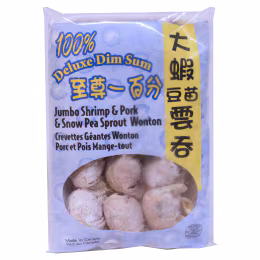 100% Deluxe Dim Sum Jumbo Shrimp, Pork & Snow Pea Sprout Wontons (250g)